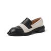 Mocasines de piel de vaca estilo británico con bloques de color, primavera 2024, nuevos zapatos de tacón medio grueso con punta redonda, zapatos de cuero genuino, planos de boca profunda para mujer.