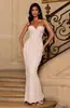 Vestido Largo de Encaje sin Tirantes Estilo Europeo y Americano 2026 con Exquisito Encaje Vertical, Corte Bodycon, Vestido de Fiesta para Mujer