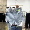 Shorts de mezclilla de talle alto para mujer, talla grande 5XL, corte holgado, adelgazantes, rotos, con flecos, pantalones cortos de moda
