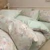 Juego de ropa de cama de cuatro piezas, rosa, 100% algodón, engrosado, cepillado por ambos lados, que incluye una sábana bajera engrosada, una funda de edredón y una sábana encimera, para calidez y comodidad en el dormitorio principal