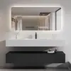 Gabinete de banheiro sem costura de camada dupla, gabinete espelhado inteligente para casa de temporada, combinação de gabinete com lavatório, gabinete de banheiro com tampo de pedra e lavatório integrado termoformado