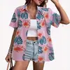 Cárdigan de manga corta para mujer de Aliexpress transfronterizo, solapa, camisa hawaiana, ligeramente elástico, estampado digital 3D, camisa casual