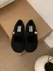 Boca Poco Profunda Velcro Cálido 2026 Suela Plana Zapatos de Algodón Felpa Otoño e Invierno Retro Mary Jane Zapatos para Mujer Más Terciopelo Negro