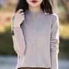 Novedad Primavera 2025 Cárdigan de Punto con Cuello Alto de Lana Peinada Color Sólido Chaqueta Holgada de Rayas Horizontales para Mujer
