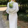 Vestido Suéter Gola Alta de Comprimento Médio com Casaco, Comprimento no Joelho, Estilo Elegante Pequeno Perfume, Vestido de Tricô para Camadas Internas para Mulheres, Outono e Inverno