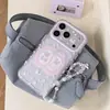 Capa de urso floral adequada para iPhone 17 Pro Max, Apple 18 Pro, capa de celular personalizada 15 estilo coreano 16 polegadas com corrente para pendurar