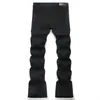 [Transfronterizo] Nuevo estilo 2026, jeans acampanados de retazos ligeros de lujo para hombre, con bordados de moda, tejido elástico, corte ajustado y un color negro que realza tu apariencia