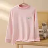 Camiseta interior de algodón de manga larga para niños para otoño e invierno, cuello semi-alto, para niños y niñas, top sencillo de cuello medio
