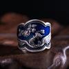 Anel aberto estilo étnico Phoenix flor de peônia azul queimado feminino retrô personalidade desgastada estilo literário anel de índice