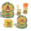 Decoración para Fiesta de Cumpleaños de Hoja de Palmera Tiki Hawaiano Vaso de Papel Desechable Plato de Papel Servilleta Cuchillo, Tenedor y Cuchara Suministros de Vajilla
