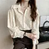 Camisa de Algodón con Encaje para Mujer Estilo Coreano Moda Nuevo Sentido del Diseño Nicho Elegante Top Holgado Camisa de Manga Larga Camisa Básica