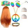 Fiesta de Disfraces de Halloween Carnaval Símbolo de la Paz Collar Peluca Set de Fiesta Kit Hippie Accesorios para Disfrazarse