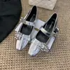 Medias Zapatillas Cuadradas Estilo Francés con Pedrería para Mujer, Nueva Moda Verano 2026, Zapatos de Moda Cuadrados Elegantes de Lujo Ligero para Mujer