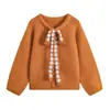 Cárdigan Corto de Punto con Lazo de Encaje, Suéter Abrigo Suave de Cuello Redondo Estilo Dulce de Niña, Tres Colores en Stock