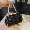 2026 Nuevo Bolso de Mano de Malla de Encaje Plegado para la Noche Bolso Cruzado Estilo Dulce Coreano con Cadena de Perlas