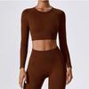 Traje de Ropa de Yoga Tejido de Punto sin Costuras Europeo y Americano Transfronterizo de Hilo Acanalado de Manga Larga y Chaleco Pantalones Ropa Deportiva para Fitness Yoga para Mujer