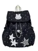 Mochila con Cierre de Cordón y Solapa de Puntos Azul Leche y Conejo, Fresca y Suave para el Verano, Mochila Pequeña con Estilo Universitario Femenino
