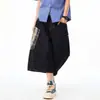 Jeans de Retazos a Cuadros de Diseño Minimalista Estilo Americano para Mujer, Nuevos Pantalones Casuales Cortos de Pierna Ancha Sueltos de Cintura Alta para Primavera/Verano