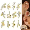 Novo Modelo Transfronteiriço: 1 Peça de Aço Inoxidável + Cobre Zircônia Incrustada Tarraxa de Osso da Orelha, Joia de Piercing Rosqueada de Lua e Flor de Ameixa, Em Estoque