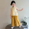Conjunto estilo chino para niña para el verano de 2026, nueva ropa de verano para niños, nuevo Hanfu estilo chino, delgado y elegante, extremadamente atractivo