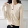 26 otoño nuevo cárdigan de lana de cuello redondo para mujer, chaqueta corta, cárdigan de punto liso, prenda exterior versátil