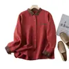 Foto Real de la Nueva Moda Otoño 2025 Estilo Coreano Talla Grande Cubre-Carne Retro Literario Manga Larga Moda Simple Camisa para Mujer