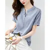 Nueva Camiseta de Manga Corta con Botones de Color Sólido Estilo Chino para Mujer, Ligera y Transpirable para Verano, Juvenil, Adelgazante, con Cuello en V