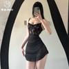 Vestido Bodycon de Renda Transparente Irregular Slim-Fit Estilo Maduro de Fim de Temporada, Lingerie Tentação Puro Desejo com Sutiã de Aro Camisola
