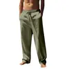 Novas Calças de Linho Retas Largas Casuais para Homem Europeu e Americano tk Cor Sólida Cordão Perna Larga Calças de Praia Estilo Multicolor