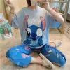 Pijama Mujer Verano Dulce Lindo Delgado Manga Corta Holgado Casual Estudiante Dos Piezas Ropa de Casa Traje Primavera y Verano
