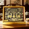 Enfeite de Ano Novo da Ovelha Preto e Dourado, Pintura em Placa de Cobre Vintage com Ouro, Decoração de Mesa de Luxo para Riqueza e Fortuna, Presente Atacado