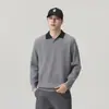 Suéter tipo polo con bloques de color estilo Old Money para hombre, Otoño Invierno, Tejido Jacquard con Textura de Ola, Top Holgado de Manga Larga para el Trabajo