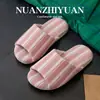 Qidan Shoe Factory Linen Open-Toe Slippers for Men, Indoor Silent Non-Slip Breathable Couple's All-Season Slippers for Women