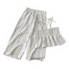 2025 Verano Nuevo Camisola de Rayas y Pantalones de Pierna Ancha Conjunto de Dos Piezas Casual Estilo Coreano para Niñas