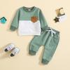 Traje para niño otoño e invierno Nueva combinación de colores cuello redondo manga larga traje de pantalón multicolor opcional entrega de una pieza
