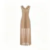 Método OriginalVestido Largo de Malla Strapless Sexy para Mujer Estilo Vacaciones de Verano Elegante Malla Temperamento Ajustado Largo
