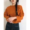 Suéter corto grueso para mujer, nuevo estilo otoño e invierno, holgado, casual, moderno, elegante, tejido grueso, top de punto de color caramelo