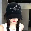 Gorra de Béisbol Negra con Lunares Rasgados para Mujer, Corona Profunda de Moda, Ala Ancha, Aspecto de Alta Gama, Circunferencia de Cabeza Grande, Gorra de Pico Suave