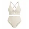 Bikini Zeriluna Rayado Texturizado con Giro Delantero Hueco para Vacaciones en la Playa Traje de Baño Francés Transpirable y Cómodo