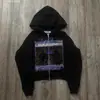 Nova Blusa de Moletom Solta Estilosa Retro Europeia e Americana Outono/Inverno 2025 Moletom com Capuz Estampado Padrão Americano Street Escuro