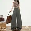 Pantalones de traje retro estilo americano, corte holgado, cintura alta, pierna ancha, pantalones casuales para mujer, pantalones de pierna recta para otoño, pantalones versátiles de largo completo