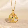 Collar Transfronterizo Moda Árbol de la Vida Diamante de Color Exquisito Lujo Ligero Chapado en Cobre Oro de 18k Circonita Micro Acero de Titanio Cadena para Clavícula