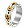 Anéis de Casal Europeus e Americanos Mais Vendidos 6mm Giratórios Estrela e Lua para Homens e Mulheres, Atacado de Aço Inoxidável da Moda