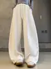 Pantalones de chándal casuales gruesos con forro polar de estilo retro americano para mujer, nuevo estilo Invierno 2025, diseño holgado, pantalones de pierna ancha de cintura alta para mujer