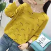 Novo Suéter Feminino Fino de Primavera com Gola Vazada, Camisa Base Curta de Tricô, Caimento Solto, Peça Externa Moderna
