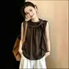 Top sin mangas fruncido estilo francés con amarre para mujer, talla grande de verano, suave y elegante, adelgazante y versátil, top casual