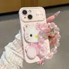 Cordón de cadena de cuentas de espejo de gato adecuado para Apple 17 Pro Max, iPhone 16, funda suave con ventana en forma de corazón Huawei