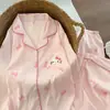 Pijama Transfronterizo para Mujer para Primavera y Otoño, Estilo Cardigan, Manga Larga, Estilo Princesa, Dibujos Animados de Niña Casual Delgado Algodón Nube Ropa de Casa