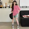 Moda Verão Infantil Feminina Brilhante Prata Manga Curta Todo Algodão Estiloso Estampado Camiseta Manga Curta Roupas de Verão para Estudantes Novo Estilo
