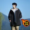 Jaqueta longa plus size para homens, outono e inverno, forrada com fleece, espessa, quente, modelagem solta, sobretudo masculino casual